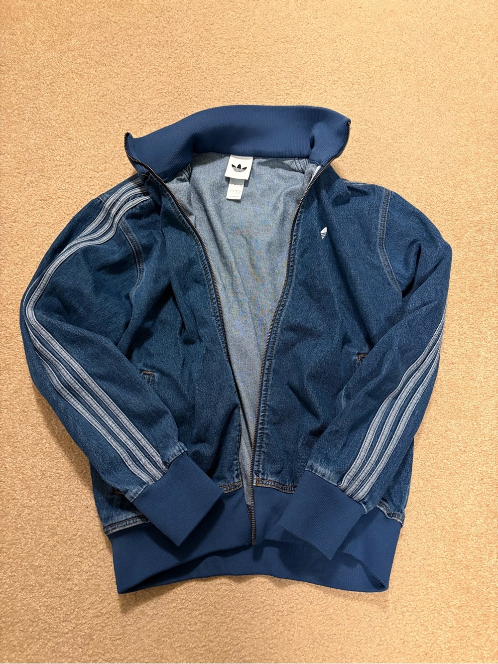 adidas Trefoil Denim-Textured Jacket in Navy and Light Blue